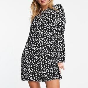 Glamorous long sleeve smock dress in sketchy style leopard size 12